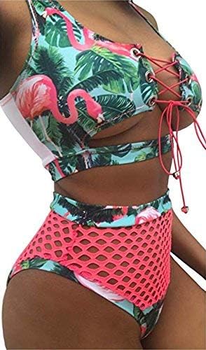 Sexy Women Two Pieces Lace Up Bandage Bikini Swimsuit Set High Waisted Bathing Suit