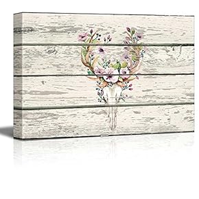 Flowering Deer Skull - Western Floral Artwork - Rustic Canvas Wall Art Home Art - 12x18 inches