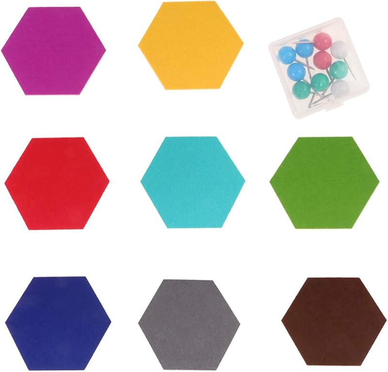 SUPVOX 18pcs Hexagon Felt Board Tiles with Push Pins for Home & Office