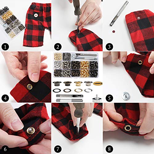 VGOODALL Ösen Werkzeug Kit,400 Set Ösen Scheiben in 4 Farben mit 3tlg Werkzeugset für DIY Leder Handwerk Stoff