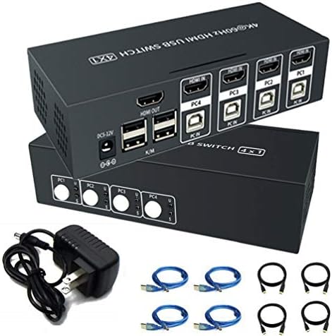 HDMI KVM Switch 4 Port,Auto Scan 2.0 HDMI KVM with 4 Port USB HUD Support EDID up to HD Ultra 4K@60Hz Resolution for PC Display or Mac Monitor Keyboard Mouse Switch