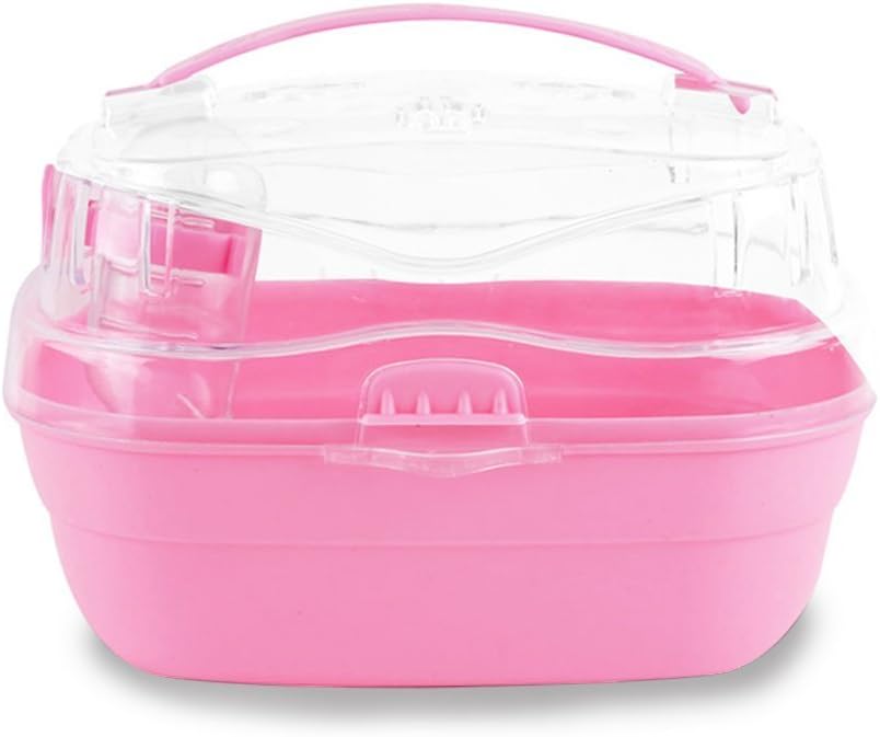 TOWERIN Portable Hamster Traveling Carrier Pet Hamster Cage with Water Bottle Breathable Living Habitat Pet House for Small Animal, Pink