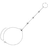 Alphm S925 Sterling Silver Finger Ring Bracelet Hand Harness Adjustable Chain Set for Women