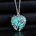 Susenstone Aqua Blue Tree Heart Glow In The Dark Pendant Necklace (Green)