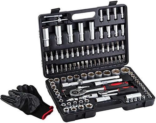 Amazing Tour 108Pcs 1/2 1/4" Screwdriver Drive Socket & Bit Set Combination Reversible Ratchet Wrench, Spinner Handle, Extension Bar, Driver Case,Chrome Vanadium, Mechanics Tool Kit For Automobile