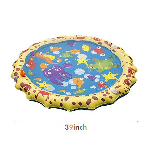 Sprinkle and Splash Play Mat, 39in-Diameter Splash Play Mat, Water Outdoor Mats for Hot Summer Swimming Party Beach Pool Play, Kids Summer Gifts (Blue 1)