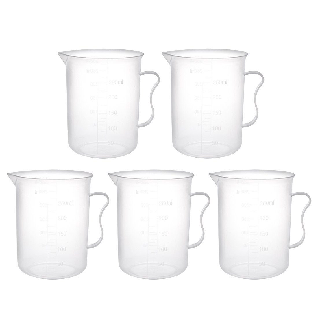 Sourcingmap Measuring Cup 250ml PP Plastic Graduated Beaker Clear with Handle for Lab Kitchen Liquids 5pcs