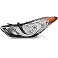 CNNELL Headlight w/o Bulbs Compatible with Hyundai Elantra Left Light 2011-2013 Halogen Headlamps Clear Lens Chrome Housing Amber Corner