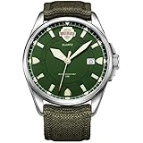 BUREI Men's Date Luminous Military Watch with Green Interchangeable Canvas Band