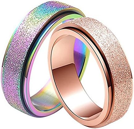 Rosegold Titanium Frosted Rotatable Spinner Ring Wedding Band Size 6