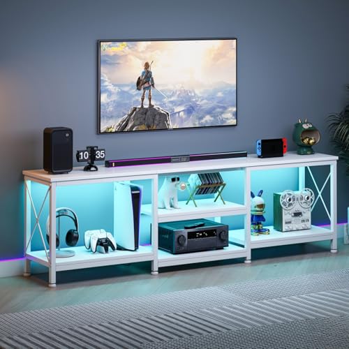 Jubestry TV Table with Shelves Up To 75 Inch Entertainment Center and TV Console Table for Home Living Room 180 * 40 * 60cm White