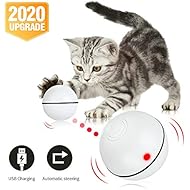 Pakoo Interactive Cat Toys Ball, Smart Automatic Rolling Kitten Toys, USB Rechargeable Motion Ball + Spinning Led Light with Timer Function, The Best Entertainment Exercise Gift for Your Kitty