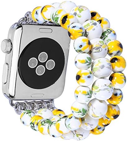 Apple Watch Band 38mm, Ceramic Beads Watch Band Bracelet Chinoiserie Print Elastic Stretch Strap Wristband for 38mm Apple Watch Series 3 / Series 2 / Series 1 (38mm, Yellow)