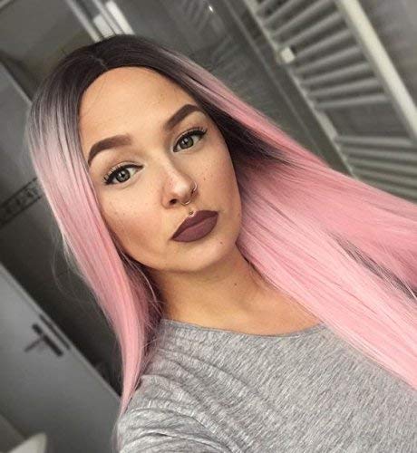 pink wig with roots