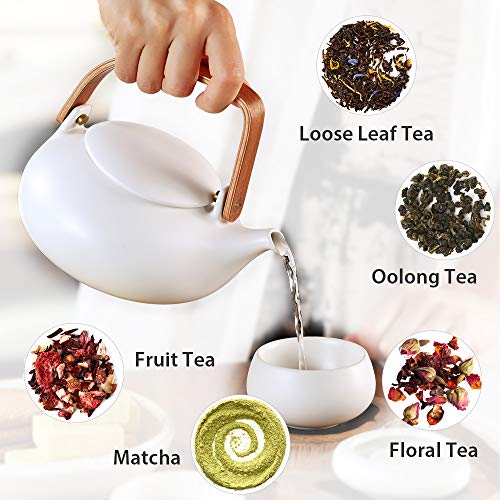 ZENS Teapot with Infuser,Matte Ceramic Japanese Tea Pot for Loose Leaf