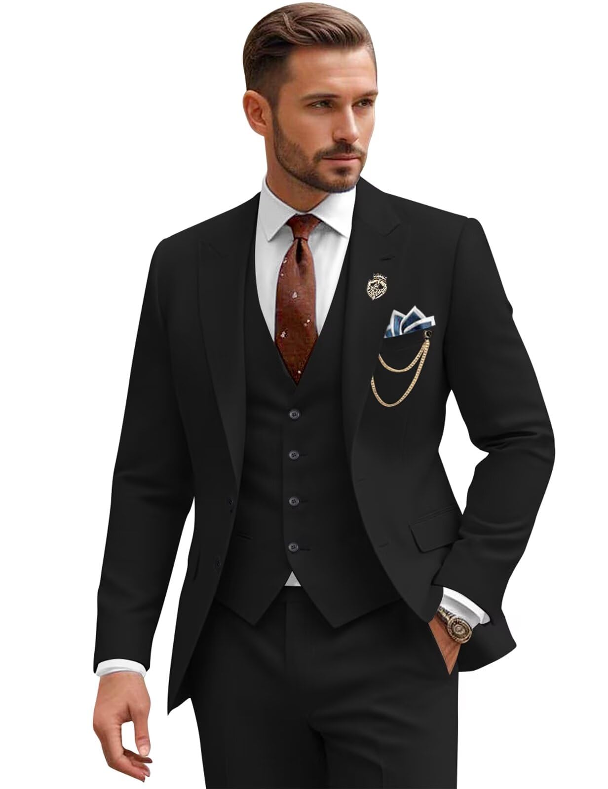 Photo 1 of SPTALLFITJSV 3 Piece Men's Suit Black for Wedding Black Suits for Men Casual Men Suits Regular Fit Three Piece Pant Set Men's Attire M