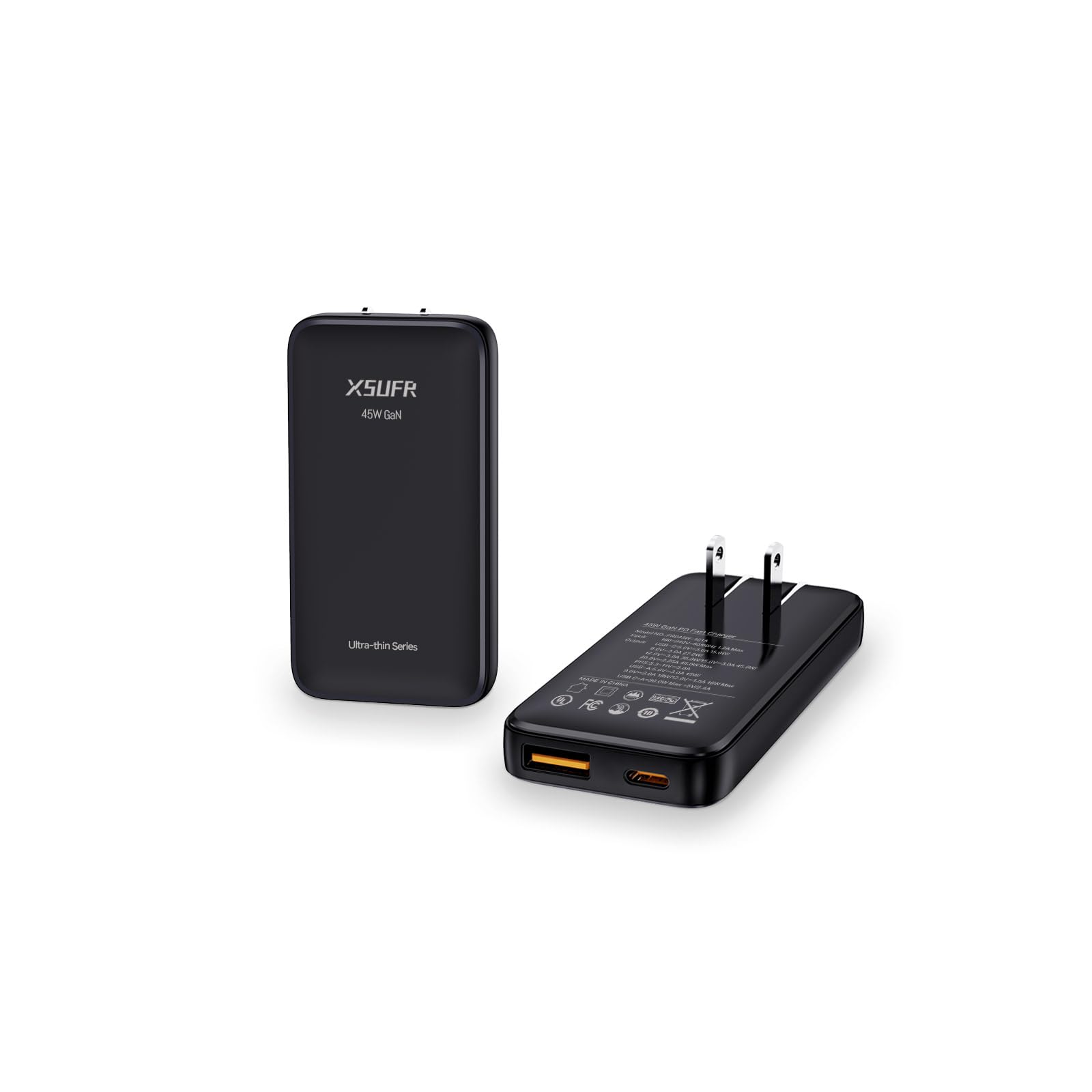 Flat 45W USB C Charger, Slim Wall Charger, Super Fast Charger with PPS, Folding Fast Charger with Dual Ports for Traveling, 45W PD Fast Charging for Laptops, Tablets, Phones