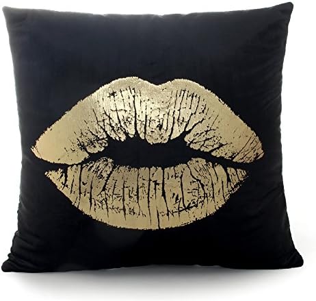 FASHIONDAVID 18 18 Inch Throw Pillow Case Home Bronzing Flannel Throw Pillow Cover Golden King Queen Crown Geometric Line Pattern Cushion Covers Sofa Home Decor (Lip)