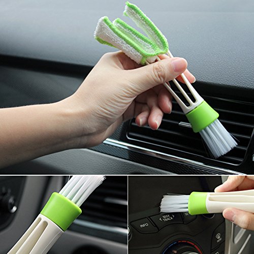 Car Air Outlet Duster, Mini Double-End Car Auto Kit Air Outlet Cleaning Brush, Automotive Air Conditioner Cleaner and Brush, Dust Collector Cleaning Tool for Keyboard Window Leaves Blinds Shutter ( 16.54cm,Green) - Thumbnail 5
