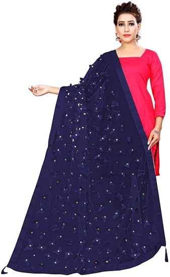 Download Buy Hj Creation Women S Net 3d Butterfly Dupatta Blue Free Size At Amazon In