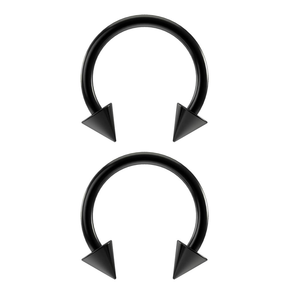 Bling Piercing 2pc Black Horseshoe Bar Earrings 18g 1mm Circular Cartilage Barbell Rings Anodized Lip Hoop 8mm Spike