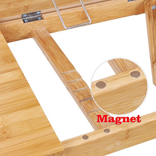 SONGMICS Bamboo Lap Desk Adjustable Breakfast Serving Bed Tray Tilting Top Drawer ULLD01N