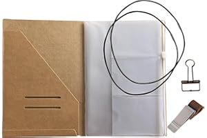 newestor A5 Travelers Notebook Accessories Kit - Kraft File Folder, Zipper Case, Pen Holder, Binder Clip and 2 Elastic Bands