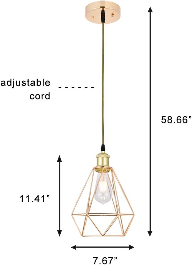 POPILION Vintage Simple Style Polygon Adjustable Cord Hanging Ceiling French Gold Pendant Light, 1-Light Pendant Lighting Fixtures - - 