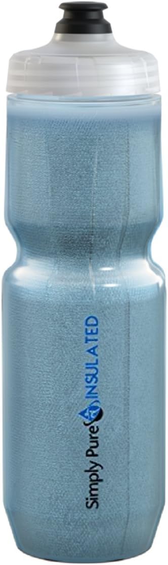 Simply Pure Hydration Purist Insulated Water Bottle with Moflo Cap Sport Bottle - Stays 20% Colder Than Other Insulated Bottles Tinted Moflo, 23 oz, Blue