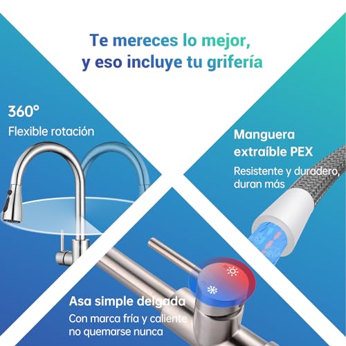 APPASO Grifo de Cocina, Níquel Cepillado de Acero Inoxidable SUS304 Mezclador para Fregadero, Grifos para Fregadero de Cocina de Alto Arco Llaves para Fregadero de Cocina con Placa de Cubierta
