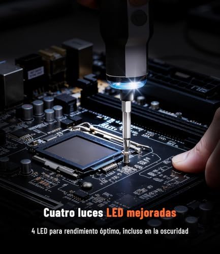 Mini Destornillador Eléctrico, 1500 mAh Juego de Destornilladores de Precisión con 12 Puntas S2 Magnéticas, 3 Ajustes de Torque, Pantalla LED, sin Cable, para Cámaras, Reloj Portátil - Blanco