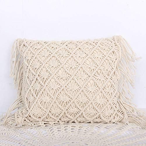 ASOSMOS Handmade Woven Cushion Cover Square Macrame Boho Tassels Sofa Living Room