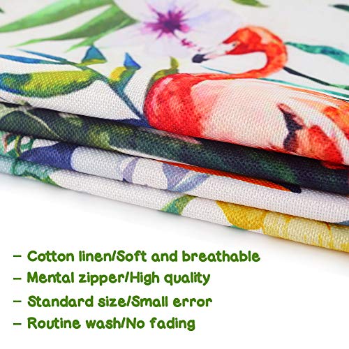 Johouse 4PCS Flamingo Throw Pillow Covers Decorative Tropical Leaves Toucan Parrot Pattern Cushion Covers for Patio Sofa Couch Summer Holiday Home Decoration,18 X 18 Inch