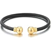 COOLSTEELANDBEYOND Elastic Adjustable Stainless Steel Cuff Bangle Bracelet for Mens Womens