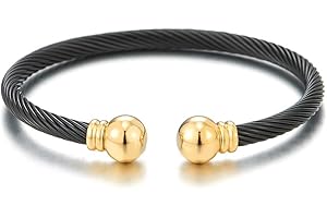 COOLSTEELANDBEYOND Elastic Adjustable Stainless Steel Cuff Bangle Bracelet for Mens Womens