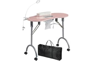 LOVEVLOGY LOVELOGY Portable Manicure Table，Nail Desk 4 Lockable with Wheels,Manicure Desk for Nail Tech with LED Light & Dust Collector