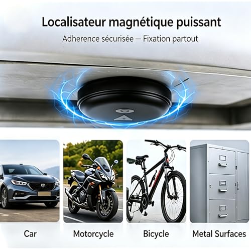 Traceur GPS Voiture,Magnétique Smart Tag Tracker,Traceur caché localisateur,Traceur sans Abonnement,Étanche IP67,Compatible avec iOS et Android,pour Véhicules/clés/Moto/Bagage/Enfant/Wallet-