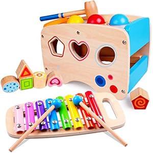 rolimate Hammering Pounding Toys Wooden Educational Toy Xylophone Shape Sorter, Birthday Gift for 1 2 Years Boy Girl…