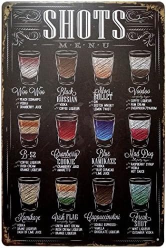 Lan Shots Menu Retro Vintage Bar Metal Tin Sign poster style wall art pub bar decor 8x12“