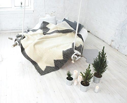 Black White Wool Throw Blanket, Fuzzy plaid for living room, Boho sofa bedspread Thick weighted Cover Pattern Geometric Heavy Bed Coverlet, Handmade Kilim fluffy Hand Woven Aztec modern flokati