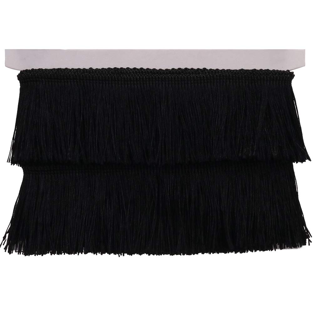 Fringe Trim Tassel Lace 2.5Inch Width 5 Yards Long for Clothes Accessories Latin Wedding Dress and DIY Lamp Shade Decoration (Black, 2.5 Inches)