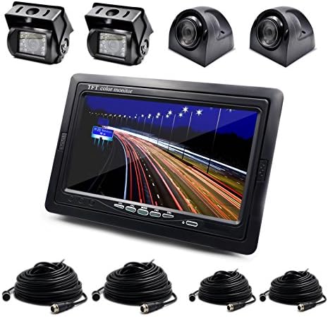 ZEROXCLUB Wired 7" LCD Monitor Kits And 4xWaterproof Backup Camera For Truck/Van/Caravan/Trailers/Campers PAL And NTSC High Solution Rearview Camera
