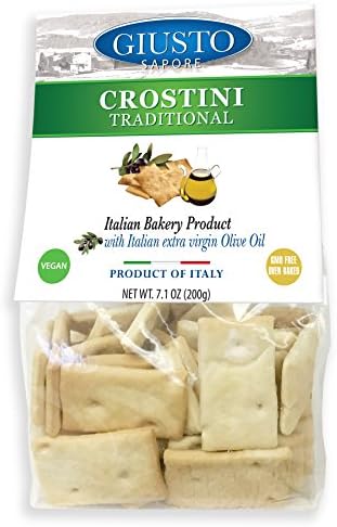 Giusto Sapore Traditional Crostini Crackers 7.1oz. with Italian Extra Virgin Oil - Premium Gourmet Puglia Bari Vegan GMO Free - Imported from Italy and Family Owned - Great with Sauces and Basil