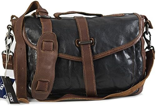 GOOTUCH Genuine Leather Bag Messenger Briefcase Shoulder Bag for Laptop (Black)