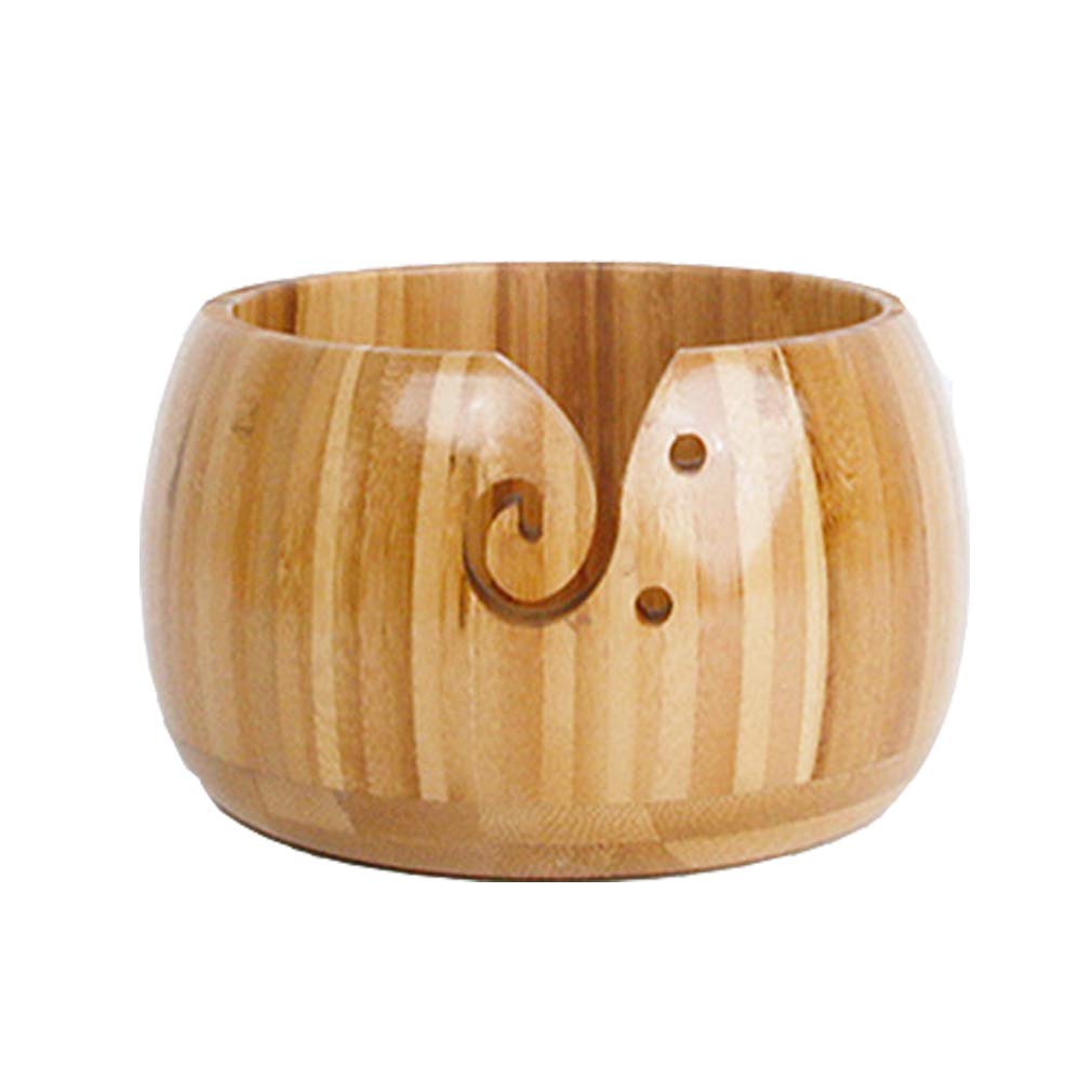 Handmade Wood Yarn Storage Bowl Knitting Crochet Accessories - Crafted Wooden Weaving Thread Bowl with Carved Holes and Drills Holes #3