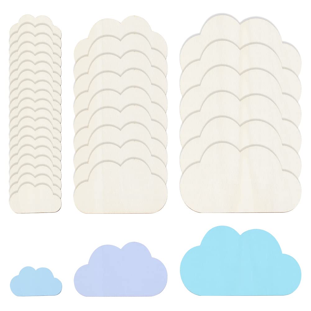 OLYCRAFT 36pcs 3 Sizes Burlywood Unfinished Wood Slices Cloud Shape Wooden Pieces Unfinished Blank Slices Natural Wood Cutouts for DIY Project Painting Drawing Home Party Decoration Crafts
