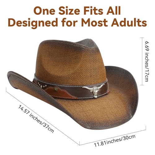 WQWOVRVO Cowboy Hat,Cowgirl Hat,Western Cowboy Hats for Women/Mens/Straw Wide with Shapeable Brim Cowboy Hat for Womens
