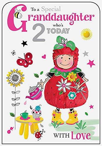 Jonny Javelin - 'Happy Birthday' - Granddaughter 2nd Birthday Greetings Card - Funky, Flowers, Outdoors