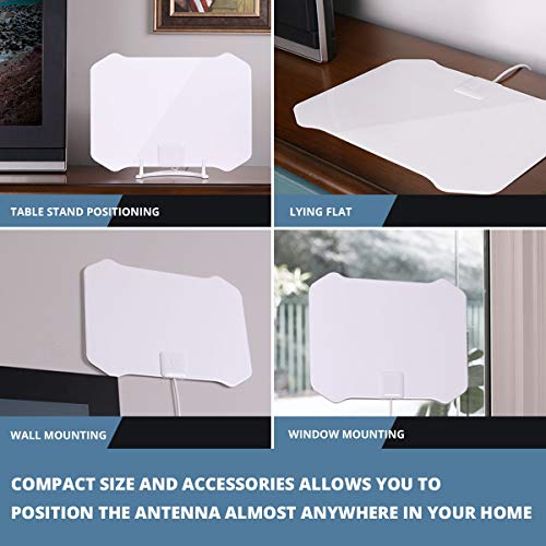 [2020 Version] TV Antenna,ANTOP Super Thin HDTV Digital Indoor Antenna Smartpass Amplifier 360 Reception Support 4K 1080p VHF UHF Free Television Local Channels 4G LTE Fliter,10ft Longer Coax Cable