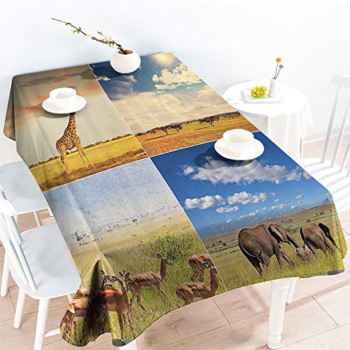 Jinguizi Decorative Fabric Table Cover African Safari Collage Lanscape with Native Animals on Grassland Savannahs Mamals Photoindoor Outdoor TableclothMulti(54 by 90 Inch Oblong Rectangular) - Thumbnail 3